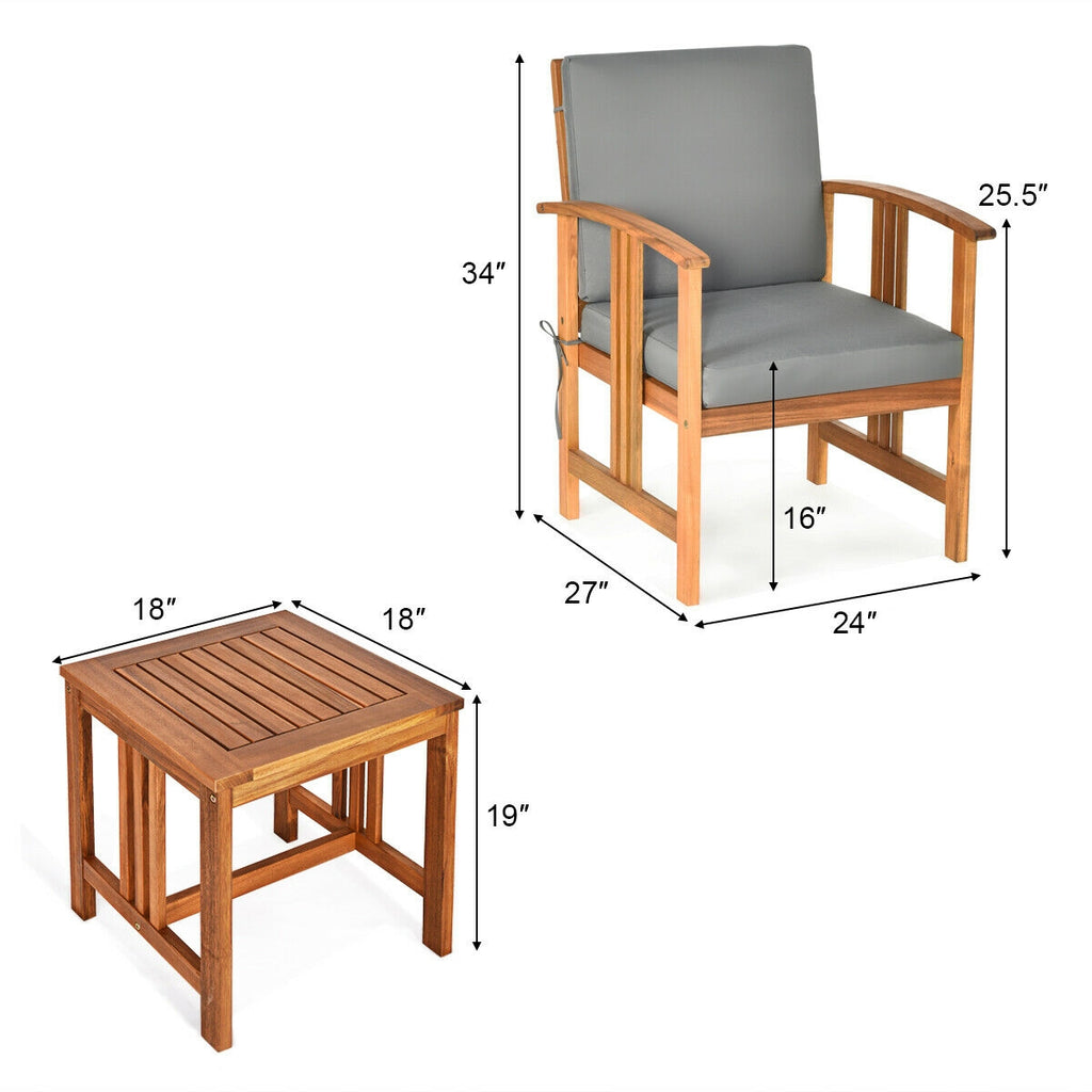 Ensemble de mobilier de patio 3 pièces en bois massif-Gris