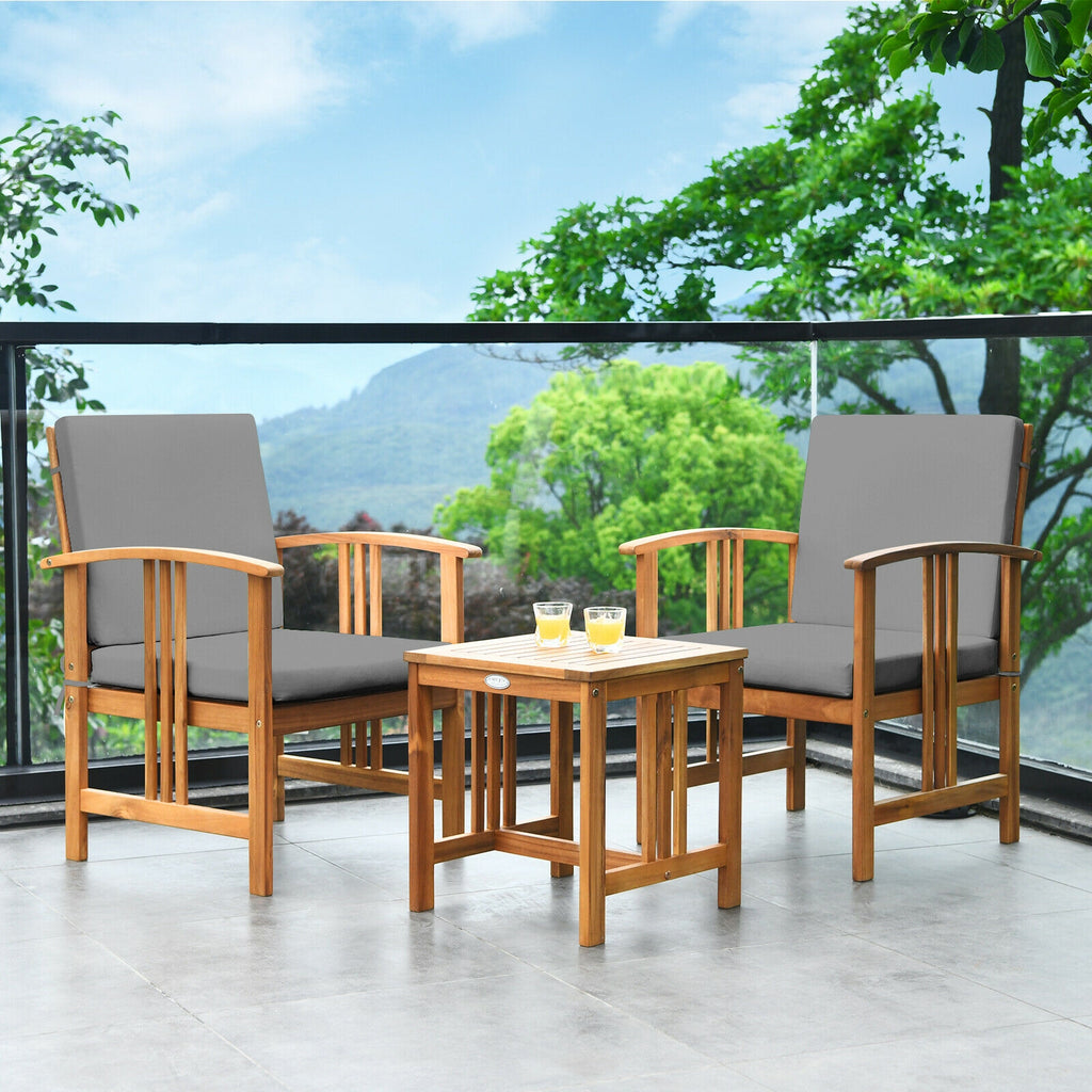 Ensemble de mobilier de patio 3 pièces en bois massif-Gris