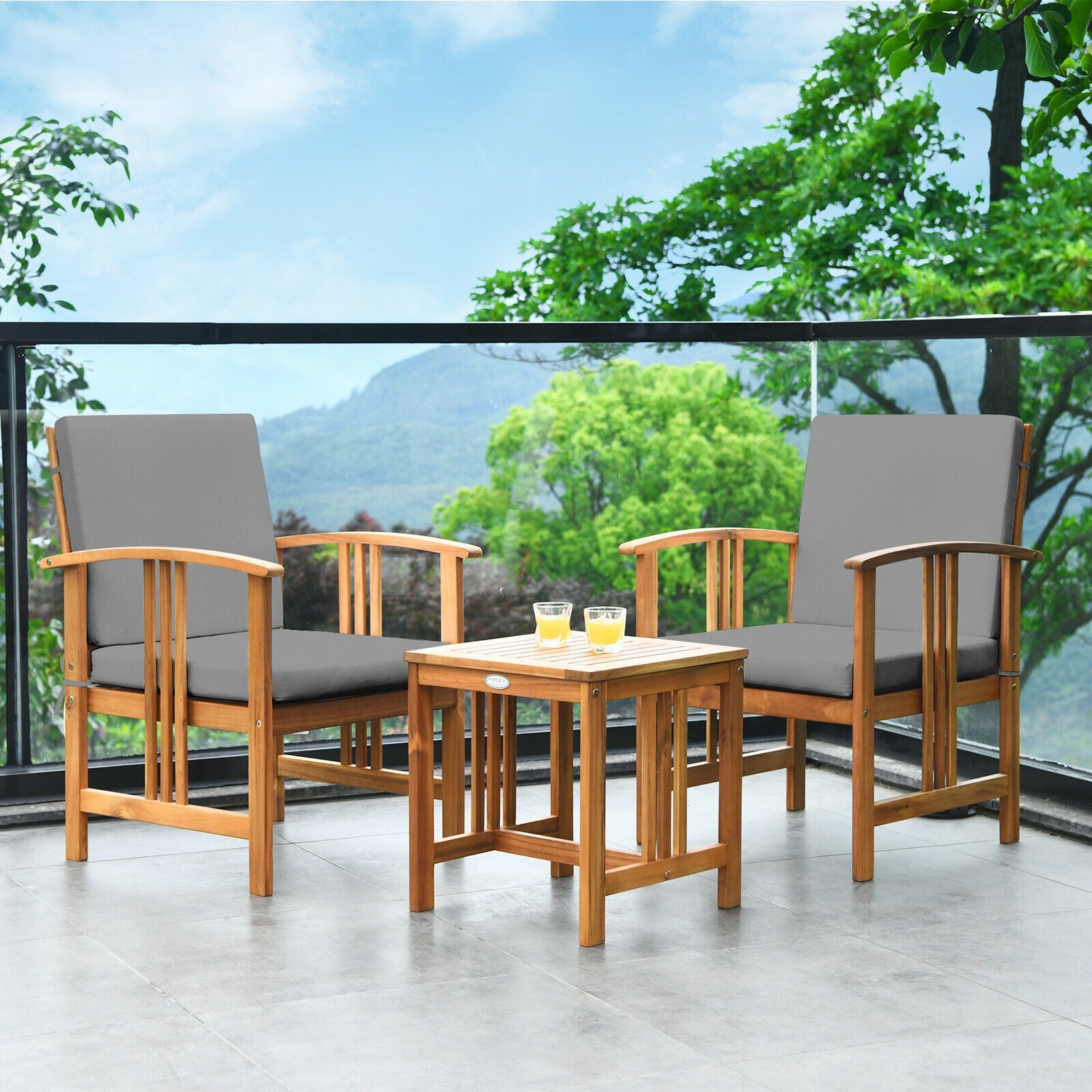 Ensemble de mobilier de patio 3 pièces en bois massif-Gris