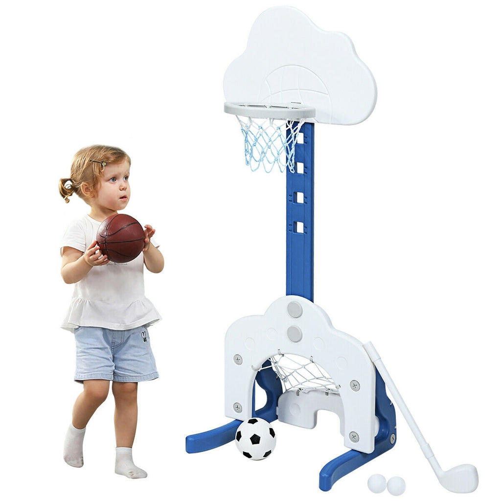 Panier de basket 3 en 1 pour enfants avec ballons - Blanc
