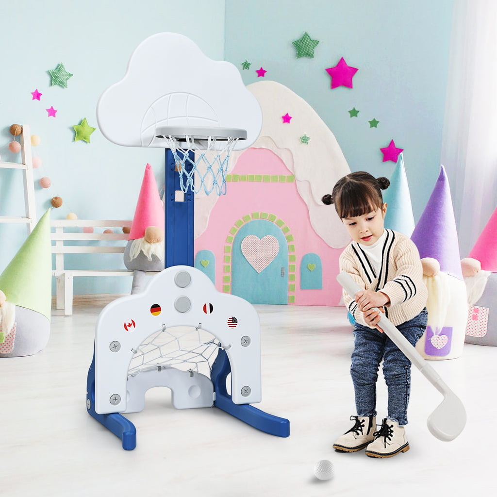 Panier de basket 3 en 1 pour enfants avec ballons - Blanc