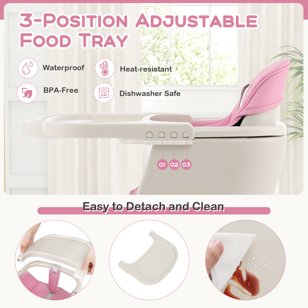 3-in-1 Convertible Wooden High Chair with Cushion-Pink