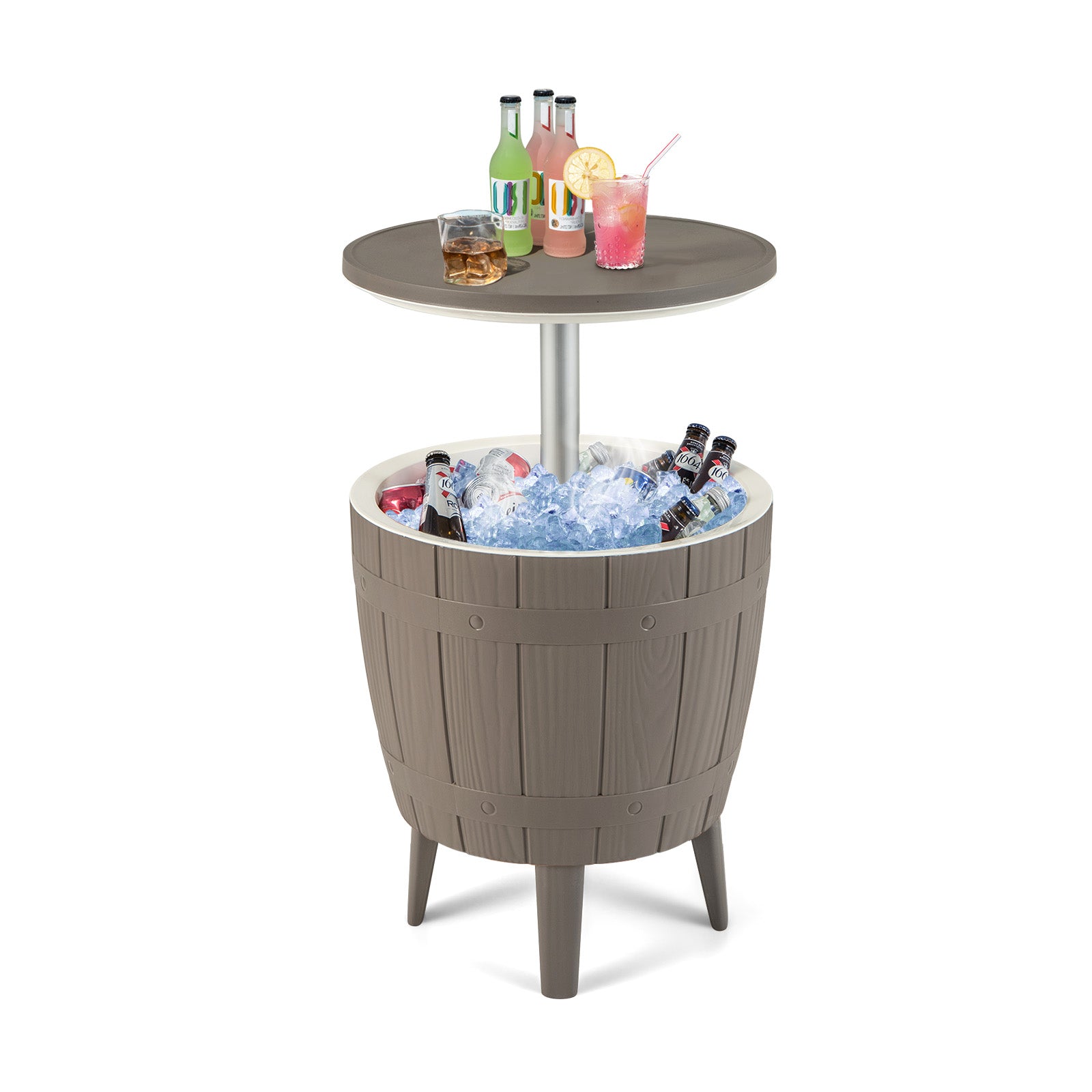 Table de bar glacière de 38 L, table basse d'extérieur, seau à glace avec plateau télescopique pour bière et vin - Marron