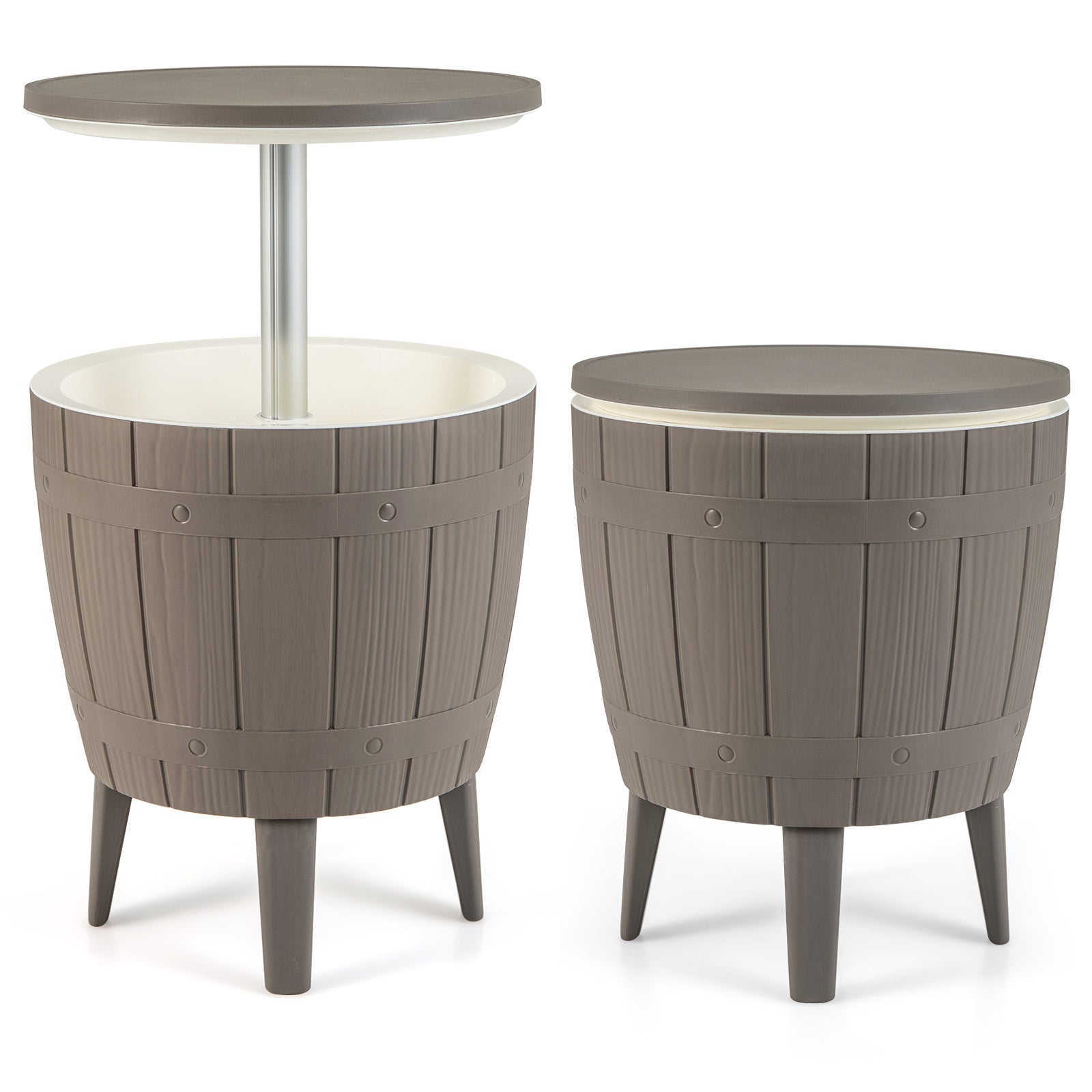 Table de bar glacière de 38 L, table basse d'extérieur, seau à glace avec plateau télescopique pour bière et vin - Marron