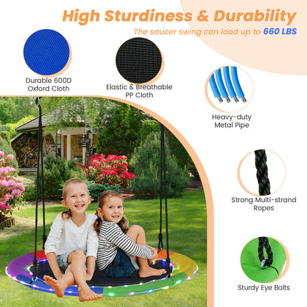 40 Inches Saucer Tree Swing Round with Lights for Kids and Adults-Multicolor