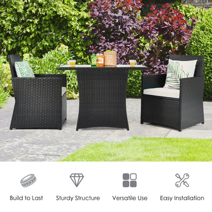 3 Pieces Patio Rattan Furniture Set with Cushion and Sofa Armrest-White