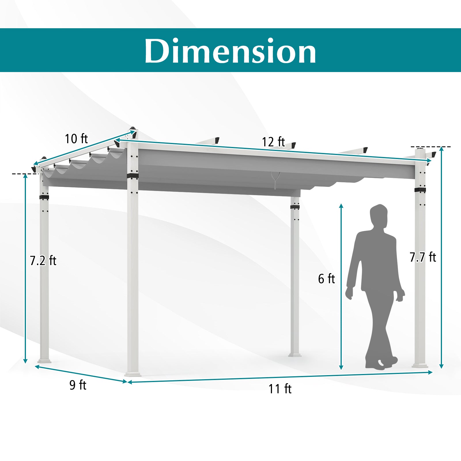 Pergola extérieure avec toit rétractable et structure en aluminium-Grise
