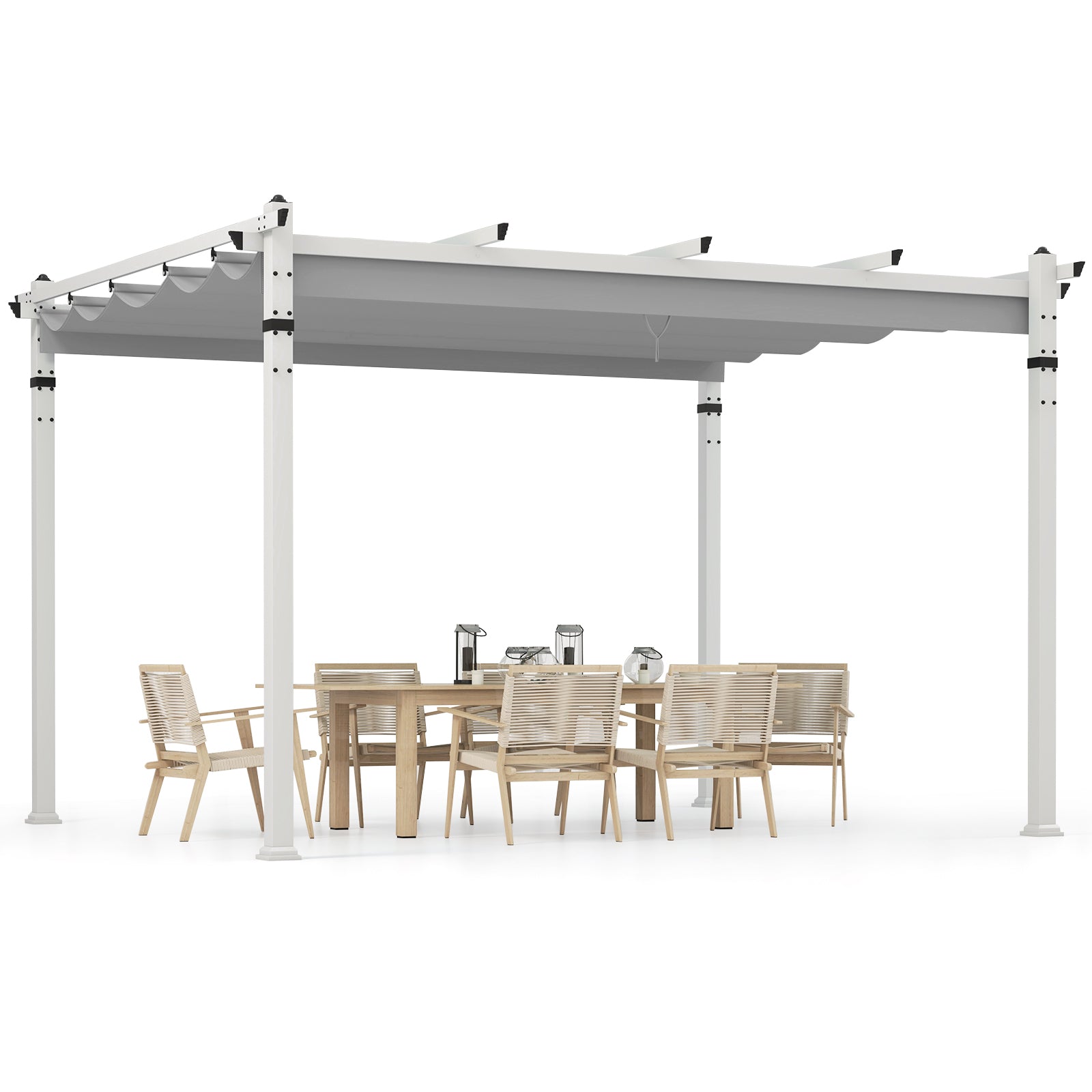 Pergola extérieure avec toit rétractable et structure en aluminium-Grise
