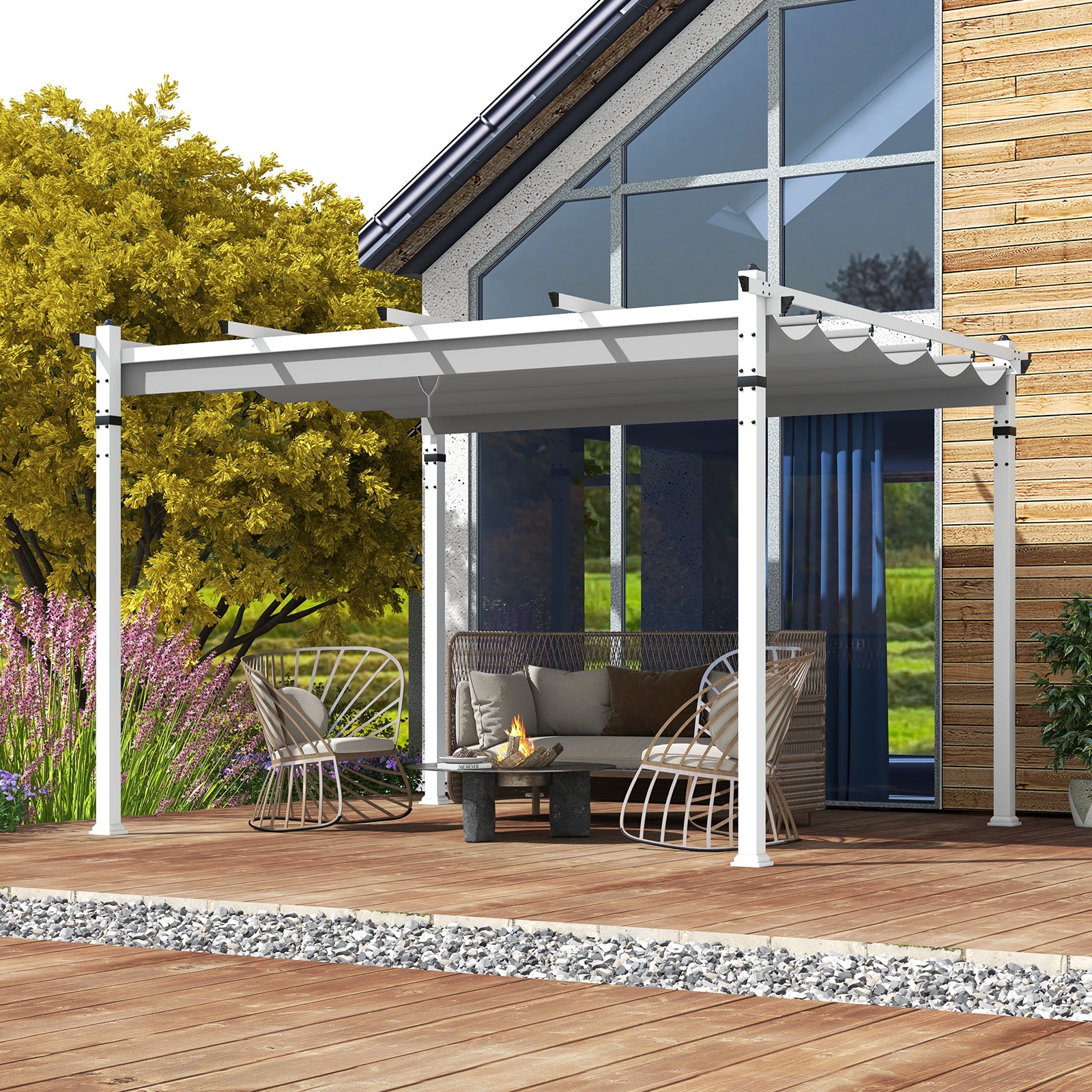Pergola extérieure avec toit rétractable et structure en aluminium-Grise