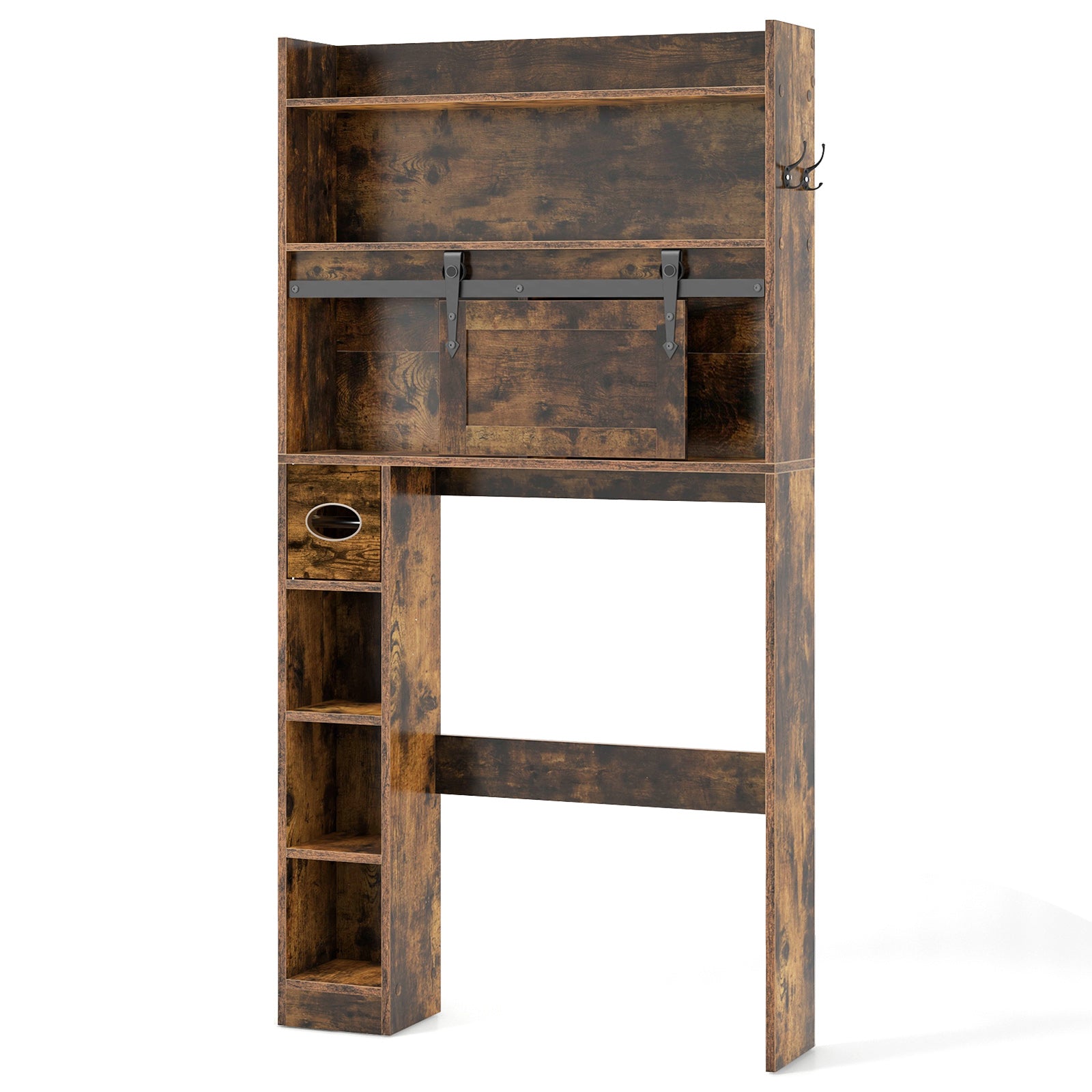 Over The Toilet Storage Cabinet with Sliding Barn Door and Adjustable Shelves-Rustic Brown
