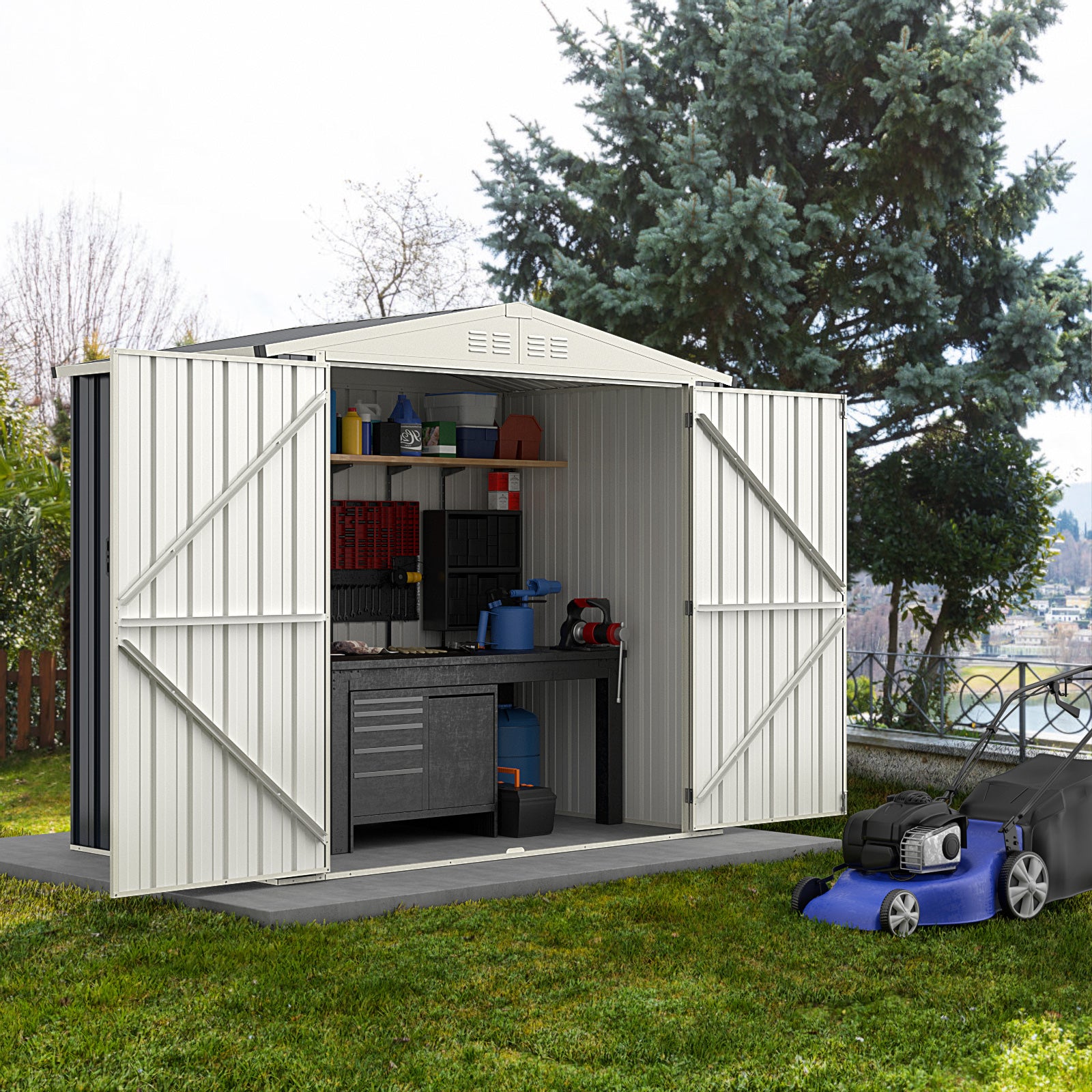 Abri de jardin extérieur en métal de 2,1 x 1,2 m avec porte verrouillable – Gris