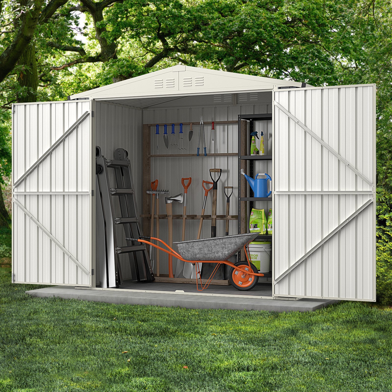 Abri de jardin extérieur en métal de 2,1 x 1,2 m avec porte verrouillable – Gris