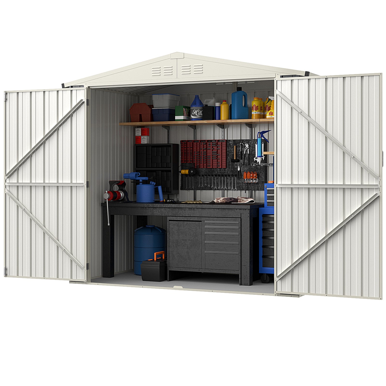 Abri de jardin extérieur en métal de 2,1 x 1,2 m avec porte verrouillable – Gris