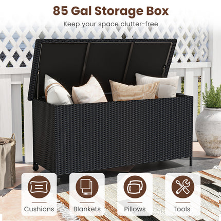 Indoor Outdoor 85 Gallon Storage Container with Waterproof Liner and Universal Wheels-Black