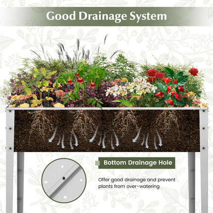 Galvanized Raised Garden Bed Elevated Planter Box with Legs and Drainage Hole-Silver