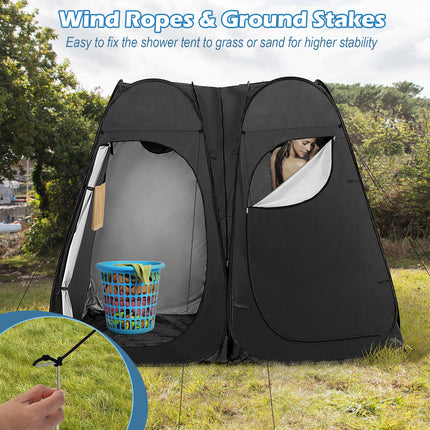 Oversized Pop Up Shower Tent with Window Floor and Storage Pocket-Black