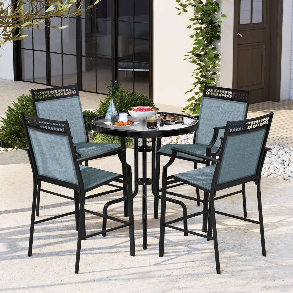 Outdoor Counter Stools Set of 2 Heavy-Duty Barstools with Footrest and Armrests-Blue