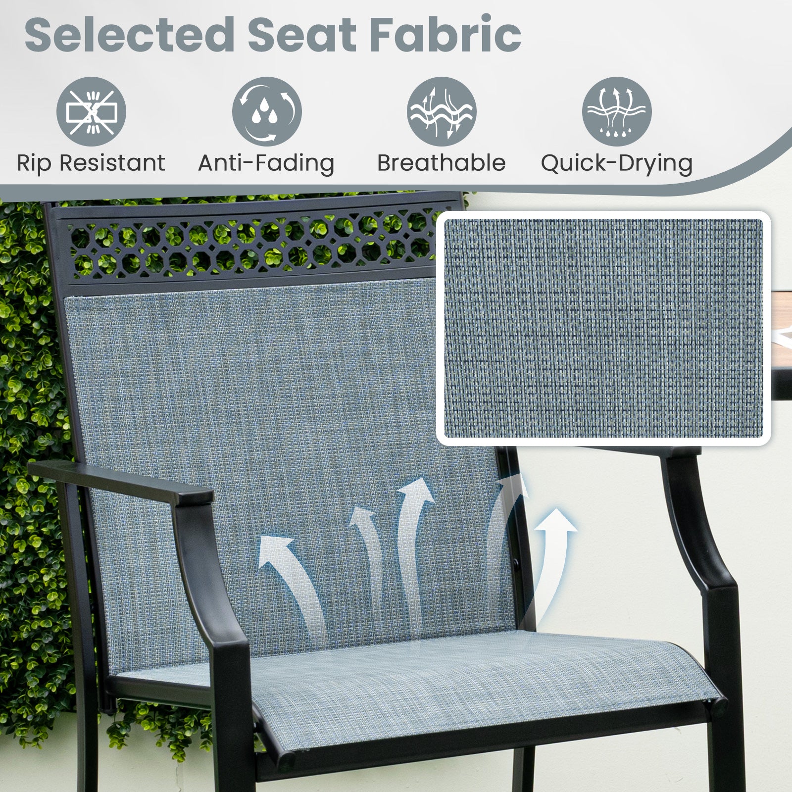 Outdoor Counter Stools Set of 2 Heavy-Duty Barstools with Footrest and Armrests-Blue