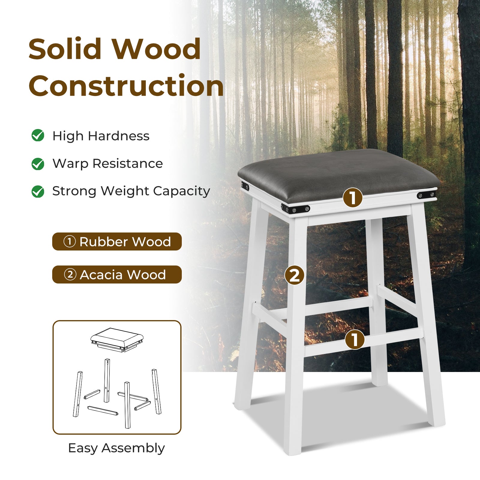 Set of 2 24/30 Inch Dining Bar Stool with Acacia Wood Frame-30 inches
