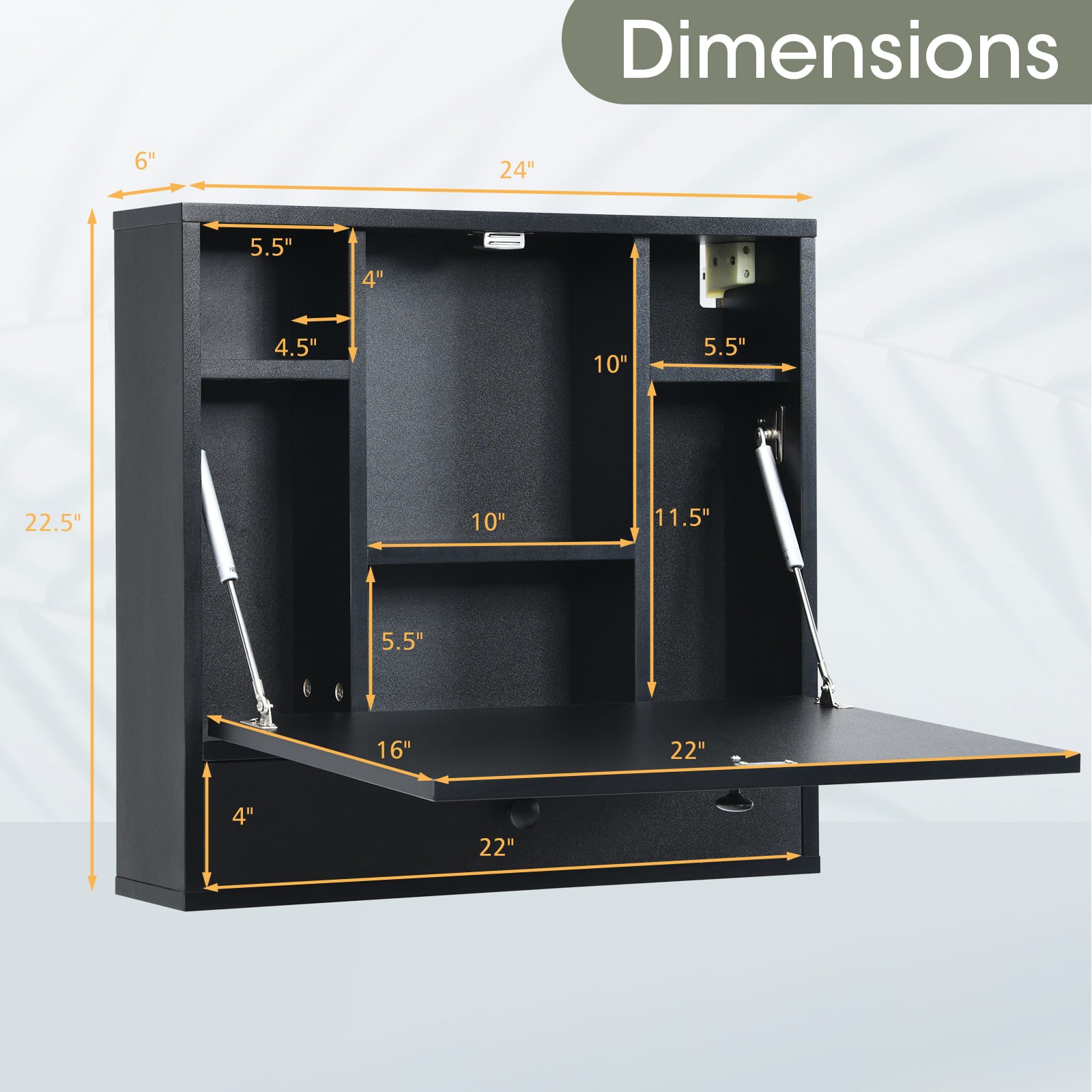 Wall-Mount Floating Desk Foldable Space Saving Laptop Workstation-Black