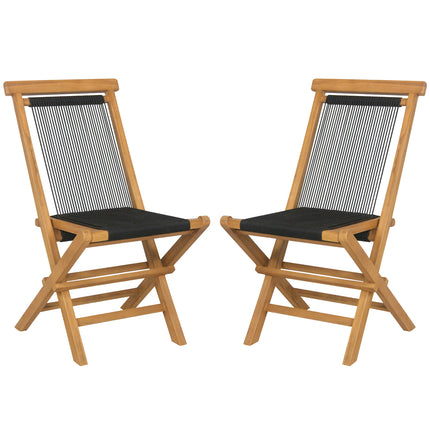 2 Piece Indonesia Teak Patio Folding Chairs with Woven Rope Seat and Back for Porch Backyard Poolside