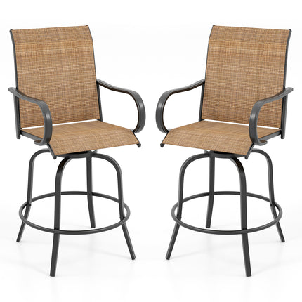 2 Pieces Patio 360 Rotation Swivel Bar Stool Set-Brown