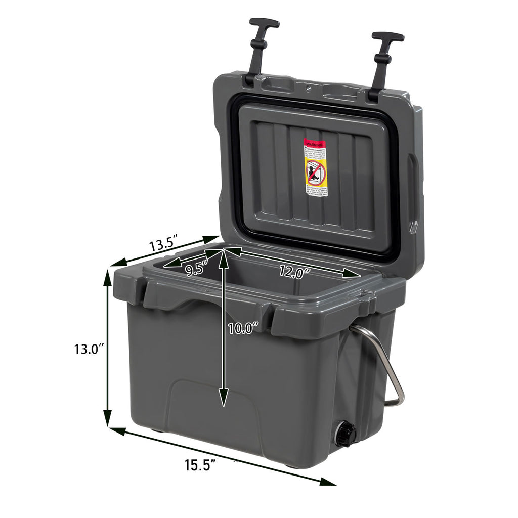 16 Quart 24-Can Capacity Portable Insulated Ice Cooler with 2 Cup Holders-Gray