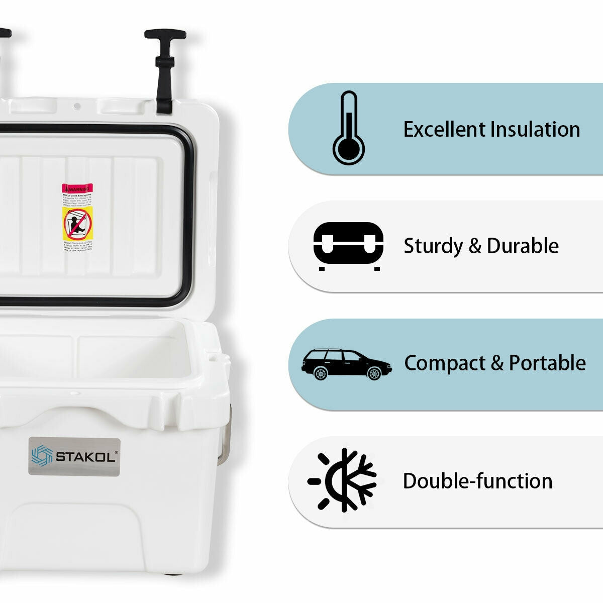 Glacière portable isotherme de 15 litres (24 canettes) avec 2 porte-gobelets – Blanche