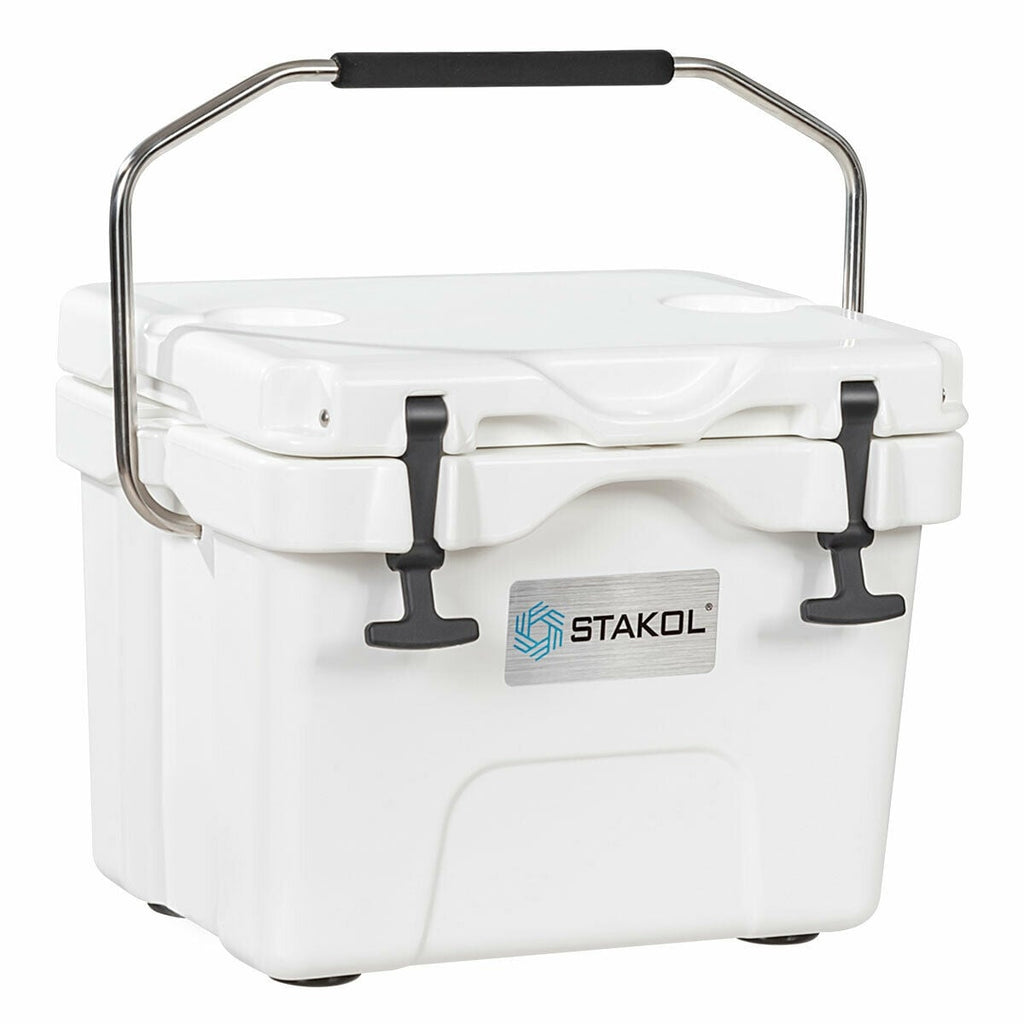 Glacière portable isotherme de 15 litres (24 canettes) avec 2 porte-gobelets – Blanche