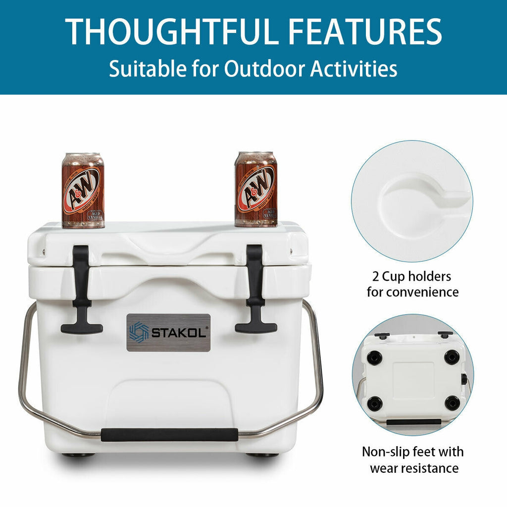 Glacière portable isotherme de 15 litres (24 canettes) avec 2 porte-gobelets – Blanche
