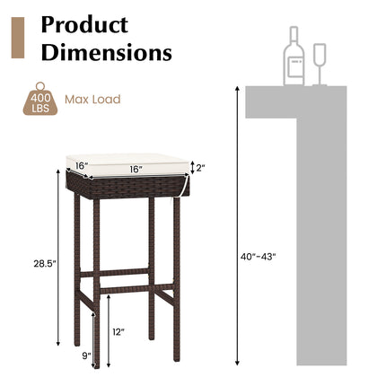 Patio Rattan Barstools Set of 2/4 with Footrest and Soft Cushions for Backyard Balcony-2 Pieces
