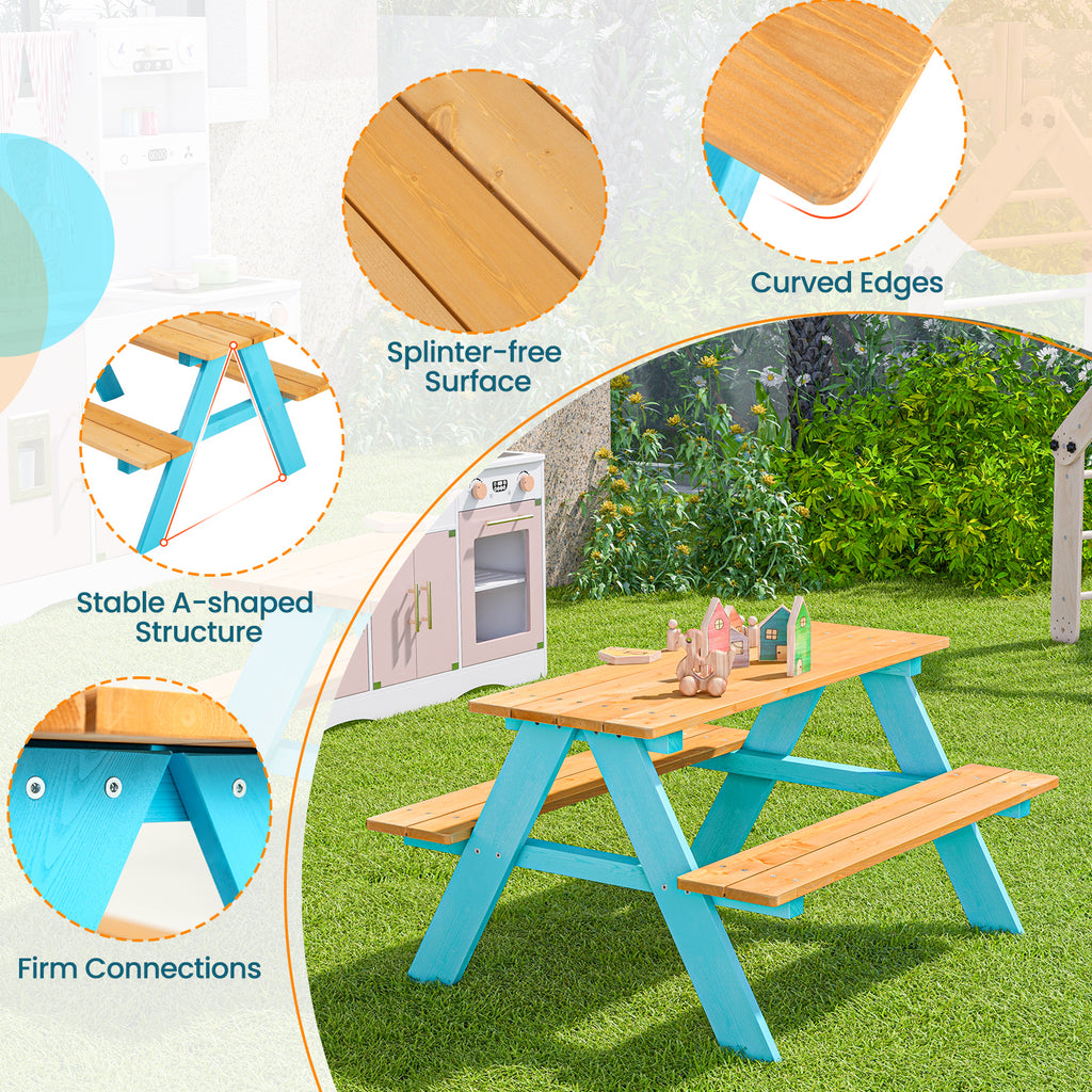 Children Outdoor Wooden Table with Bench Seats for Indoor and Outdoor Use-Natural