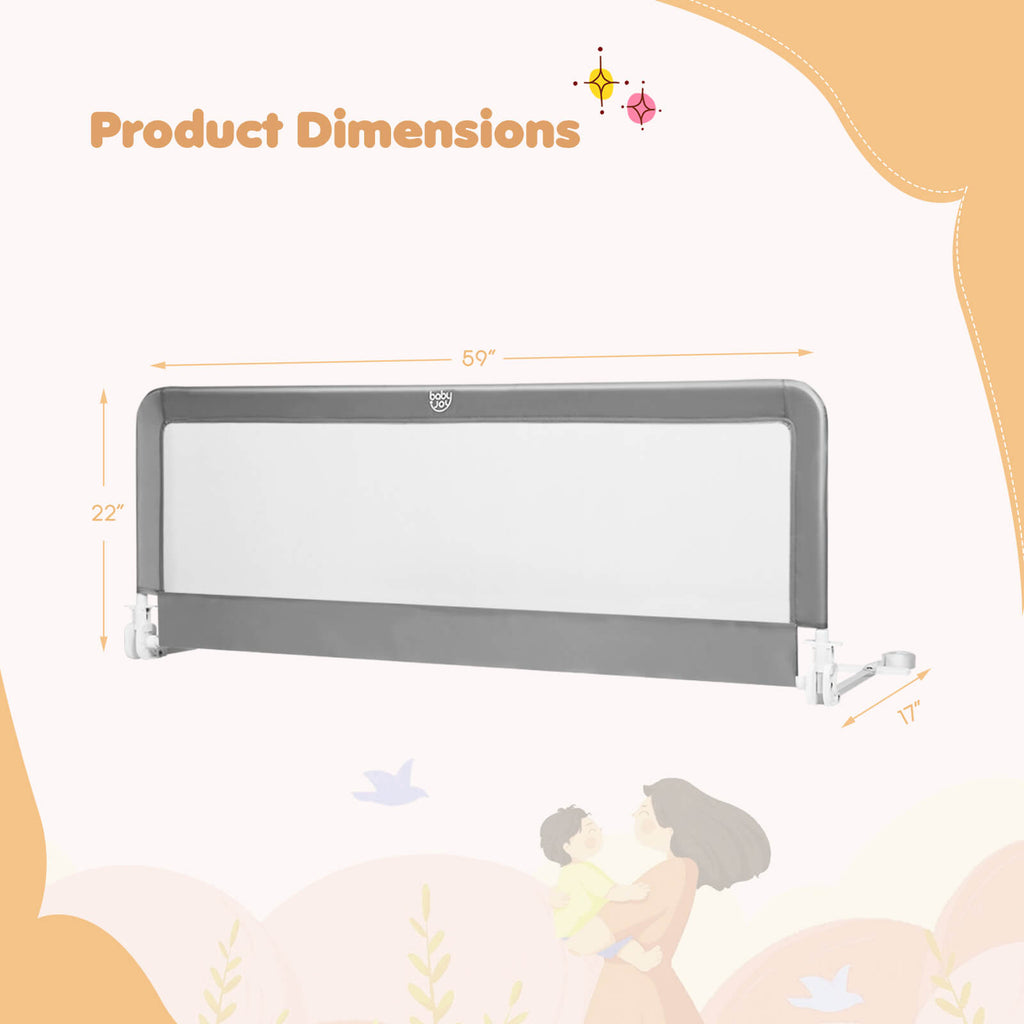 59 Inch Extra Long Folding Breathable Baby Children Toddlers Bed Rail Guard with Safety Strap-Gray