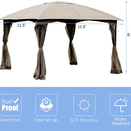 11.5 x 11.5 Feet Fully Enclosed Outdoor Gazebo with Removable 4 Walls