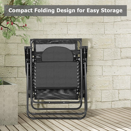 Folding Recliner Lounge Chair w/ Shade Canopy Cup Holder-Black