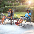 Chaise longue inclinable pliable avec auvent pare-soleil et porte-gobelet – Gris