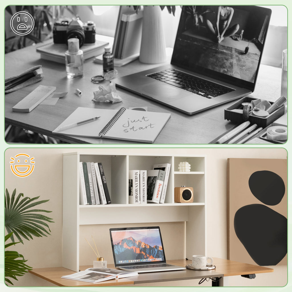 Computer Desktop Bookcase with 4 Cubbies and Open Back Compartment-White