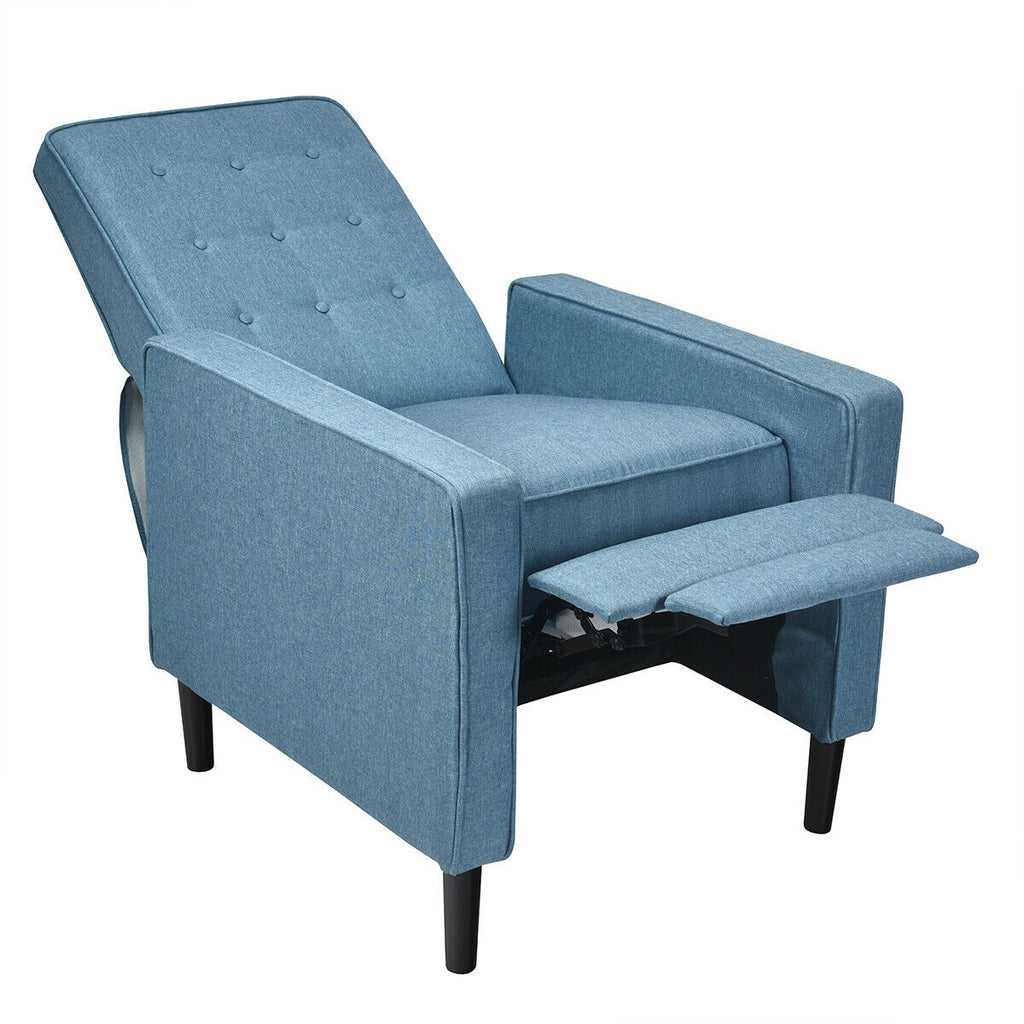 Mid-Century Push Back Recliner Chair-Blue