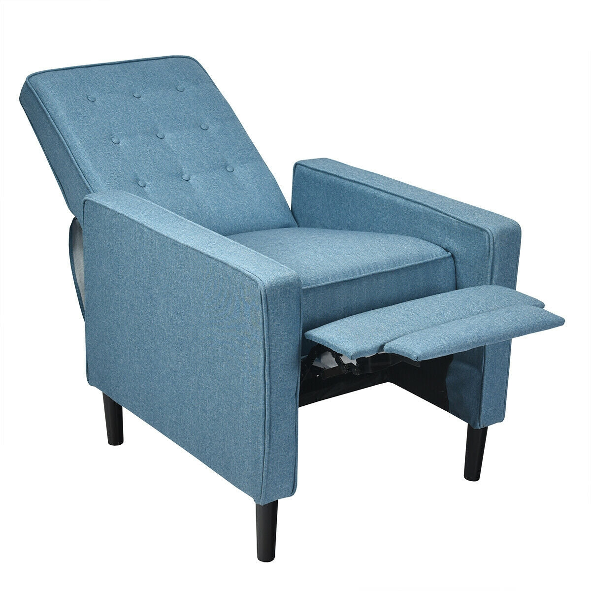 Mid-Century Push Back Recliner Chair-Blue