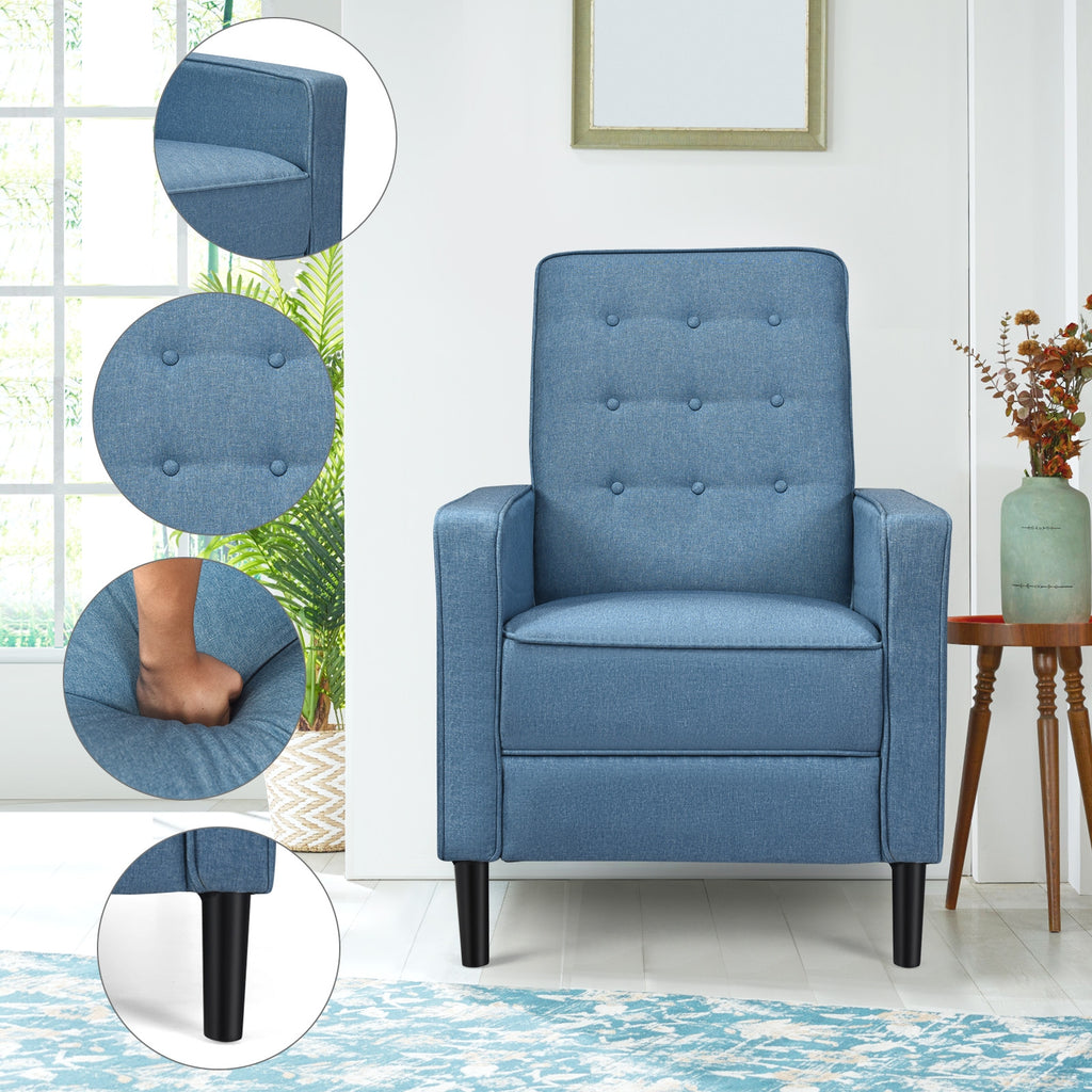 Mid-Century Push Back Recliner Chair-Blue