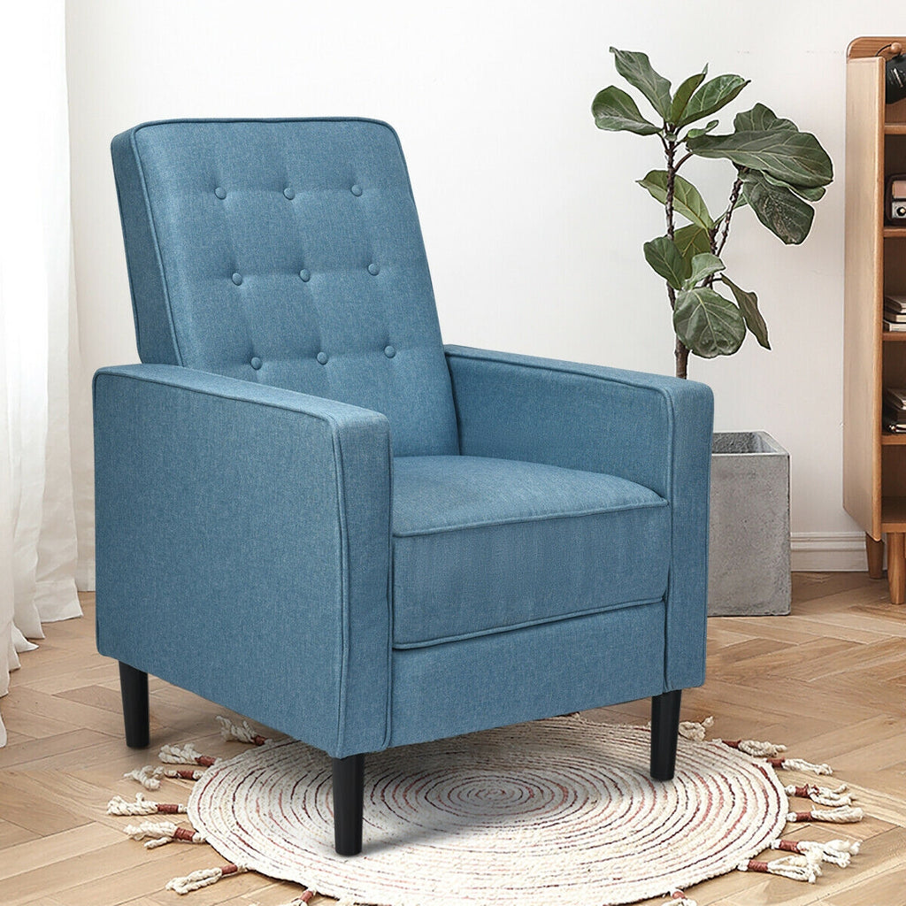 Mid-Century Push Back Recliner Chair-Blue