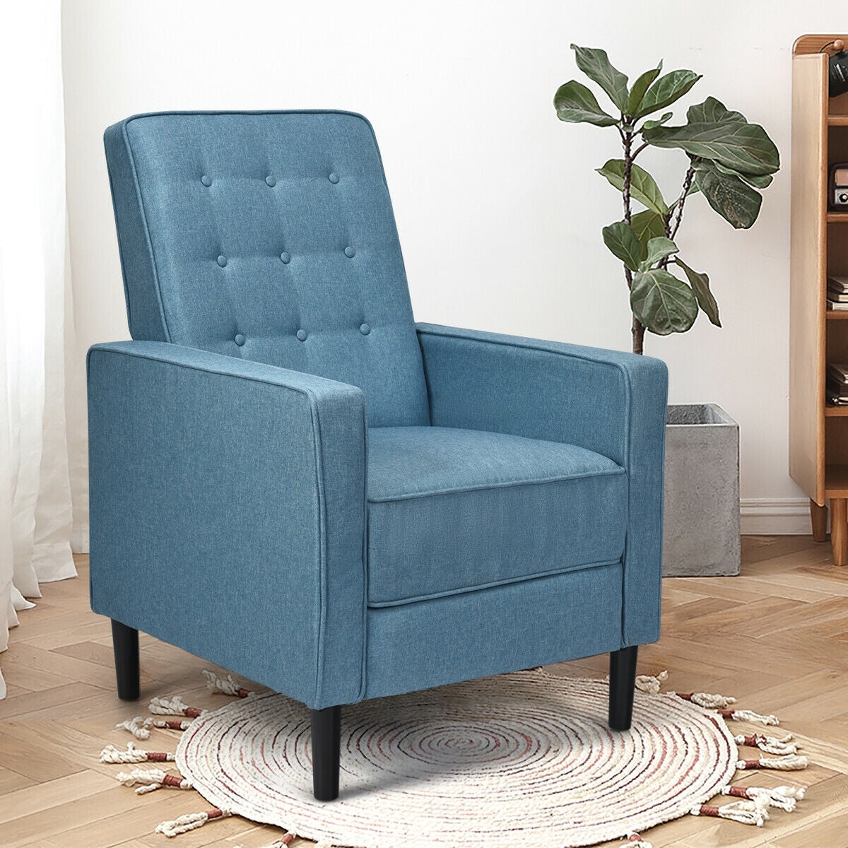 Mid-Century Push Back Recliner Chair-Blue