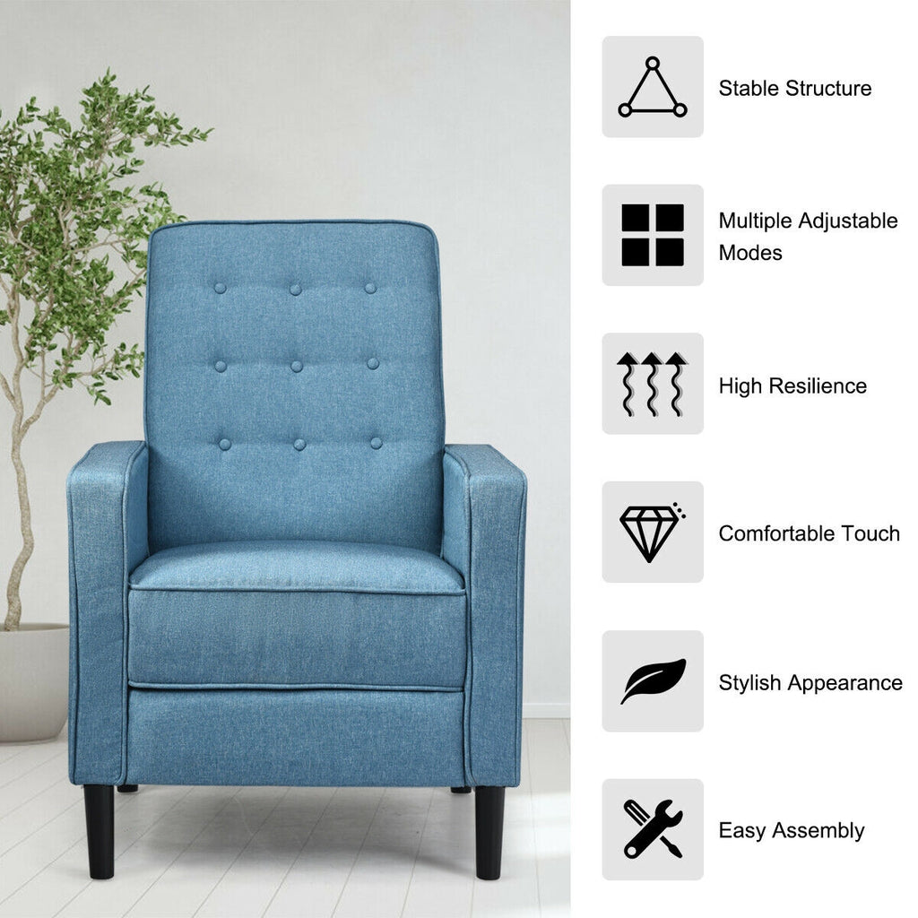 Mid-Century Push Back Recliner Chair-Blue