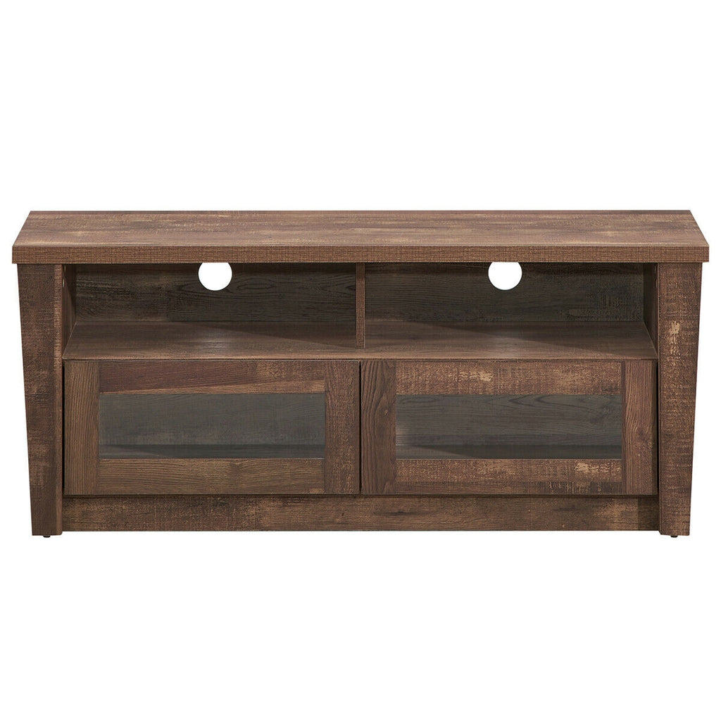 Wooden TV Stand with 2 Open Shelves and 2 Door Cabinets