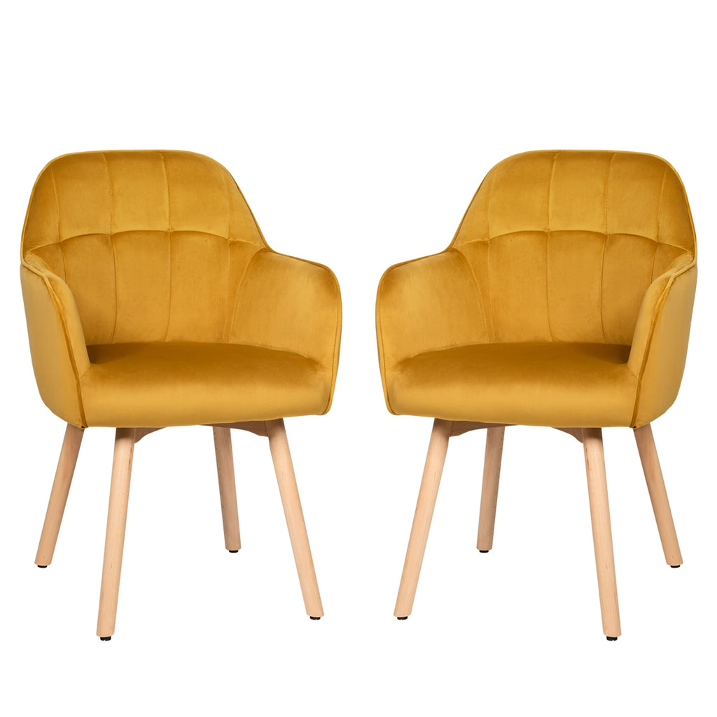 Set of 2 Mid-Back Accent Leisure Armchairs-Yellow
