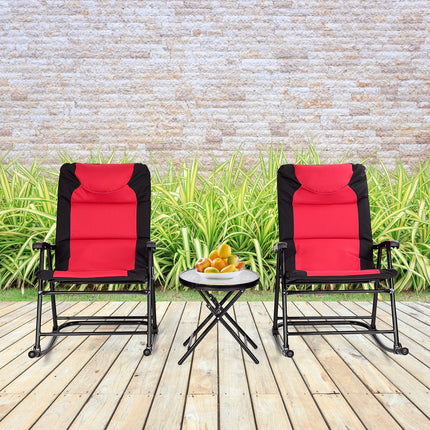 3 Pieces Outdoor Folding Rocking Chair Table Set with Cushion-Red