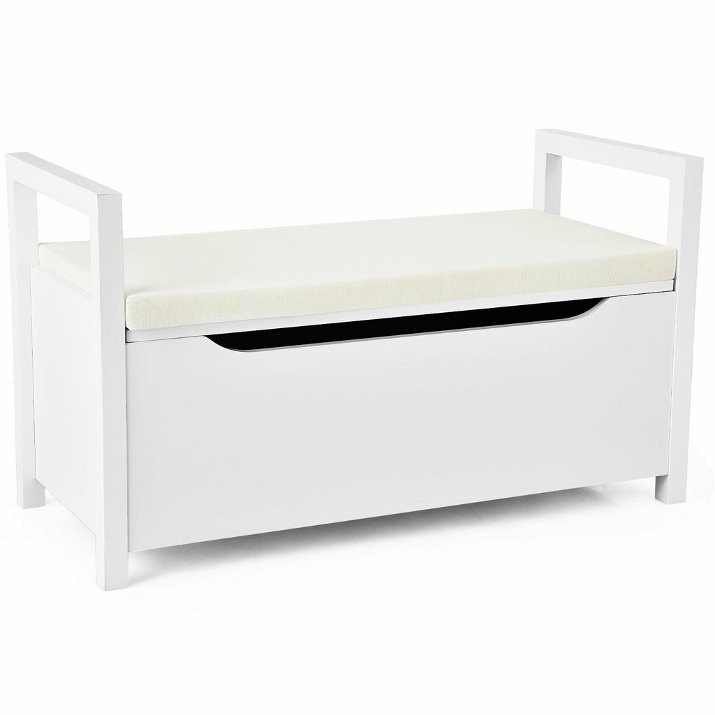 34.5 Ã—15.5 Ã—19.5 Inch Shoe Storage Bench with Cushion Seat for Entryway-White