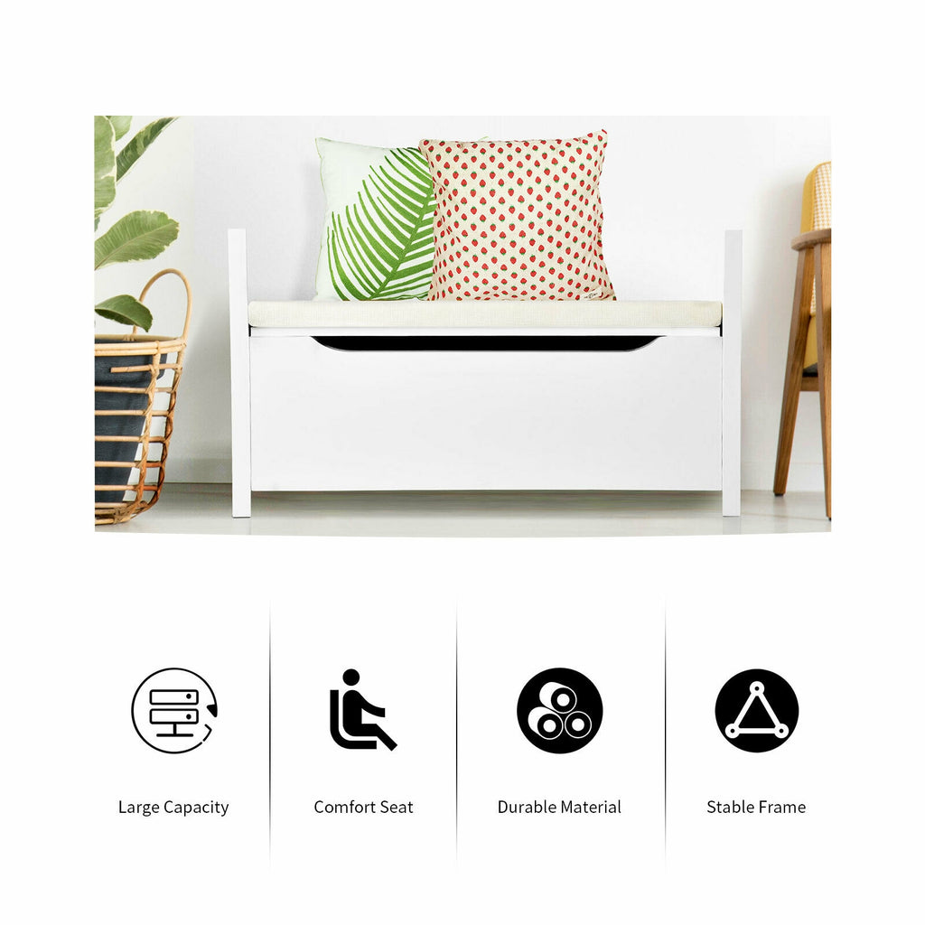 34.5 Ã—15.5 Ã—19.5 Inch Shoe Storage Bench with Cushion Seat for Entryway-White