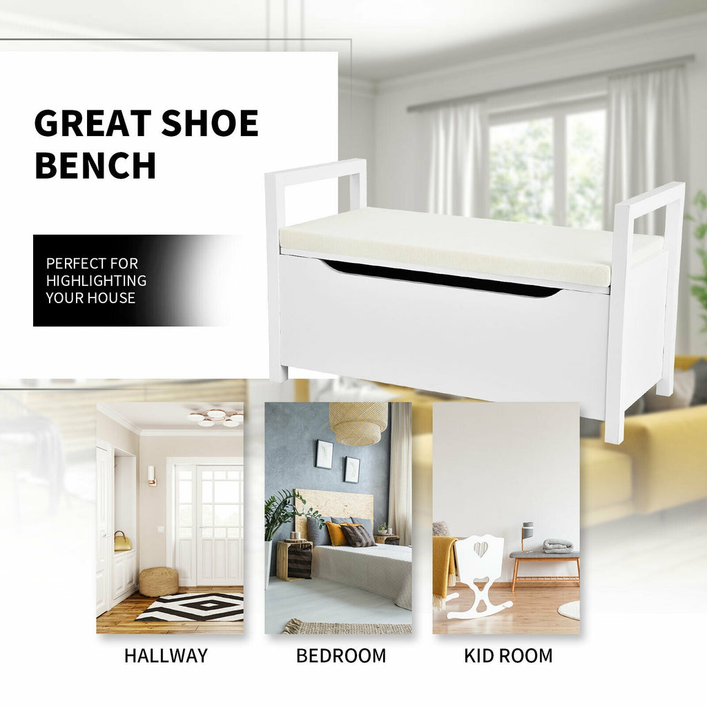 34.5 Ã—15.5 Ã—19.5 Inch Shoe Storage Bench with Cushion Seat for Entryway-White