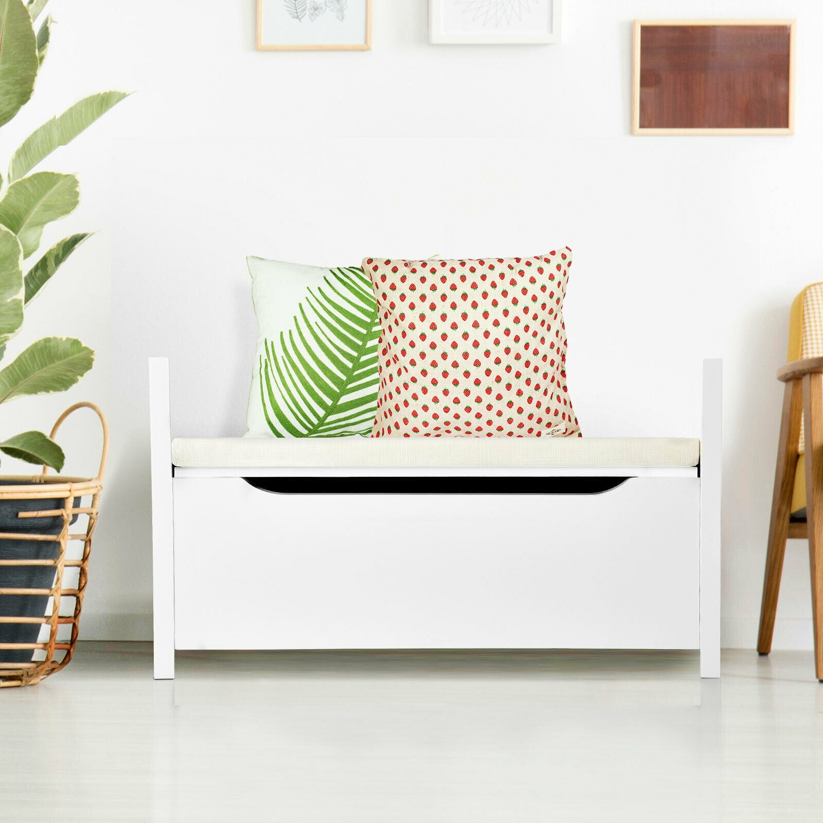 34.5 Ã—15.5 Ã—19.5 Inch Shoe Storage Bench with Cushion Seat for Entryway-White